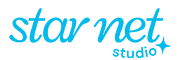 Logo of Star Net Studio, a Colombian design and illustrator studio, featuring a blue square on white